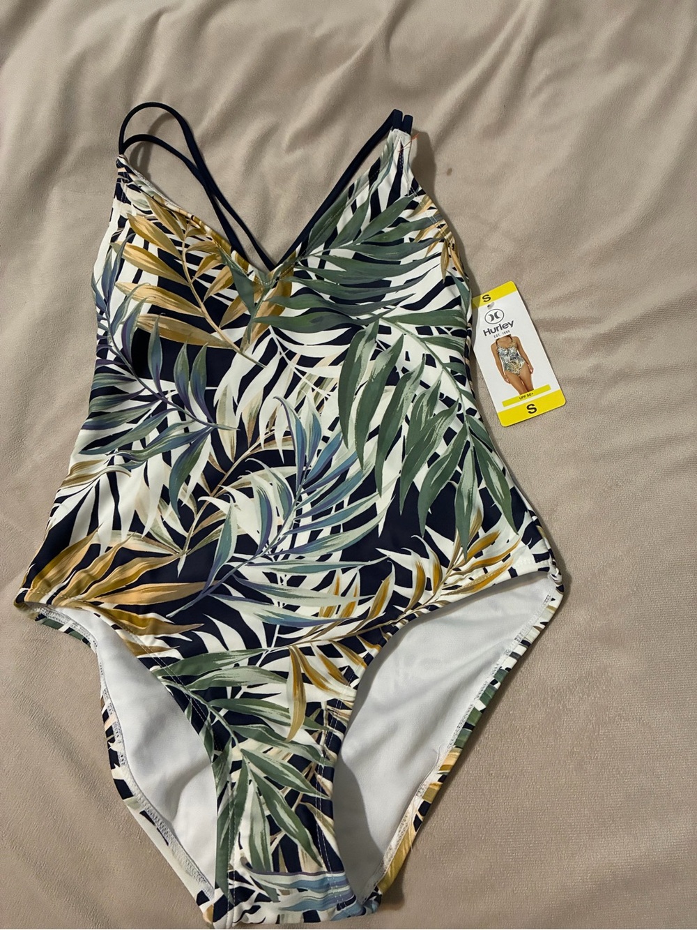 Hurley Navy Green Palm Leaf One-Piece Swimsuit